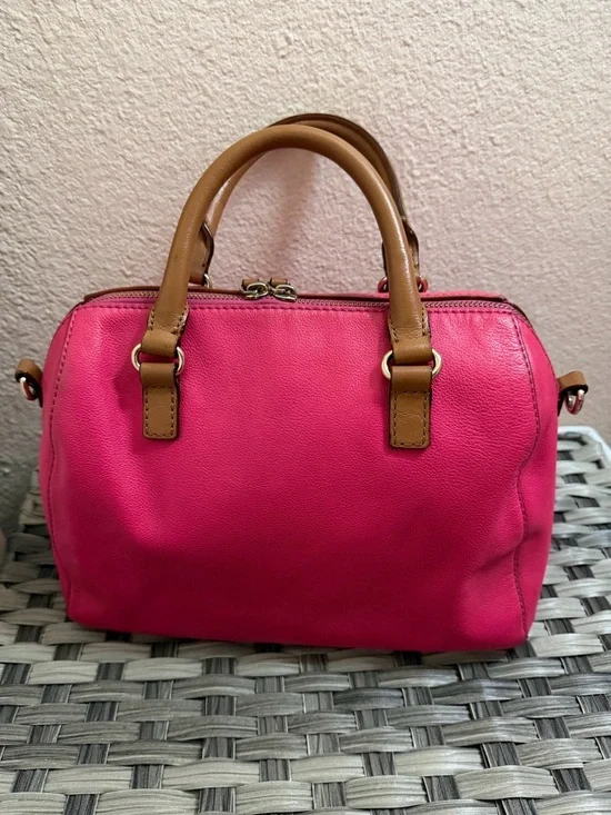 Kate Spade Pink Leather Satchel Crossbody Bag Brown Top Handles - Picture 11 of 16